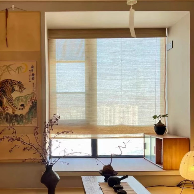 MR-03 Natural Ramie Bamboo Roman Shades