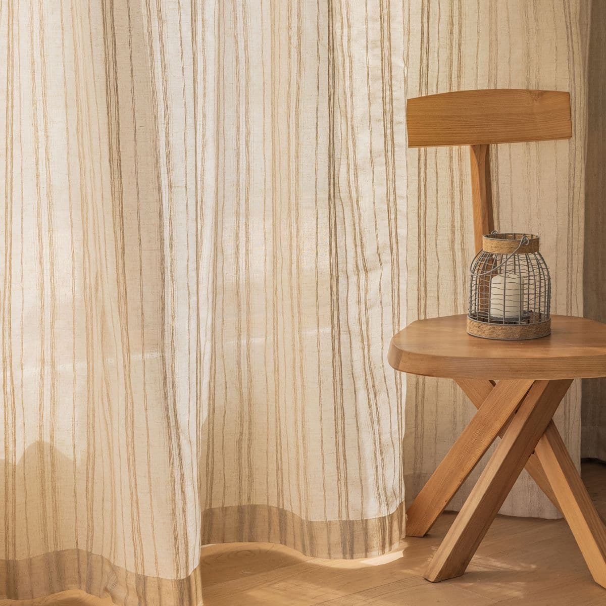 Linen Sheer Curtains with Vertical Stripes Wabi Sabi & Zen-Inspired Vintage Aesthetic