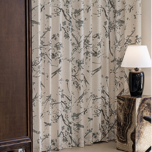MS-27 Dragonfly in the Leaflight Sheer Curtain Oriental Nature Print Linen Texture Light & Airy Serenity
