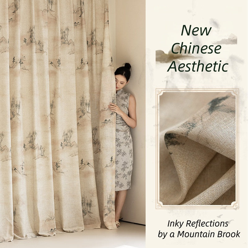 MS-23 Inky Reflections by a Mountain Brook Song-Inspired Landscape Print Linen Texture Soft Light Airy Elegance