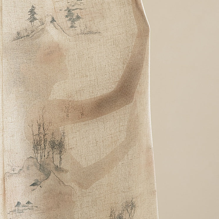 MS-23 Inky Reflections by a Mountain Brook Song-Inspired Landscape Print Linen Texture Soft Light Airy Elegance