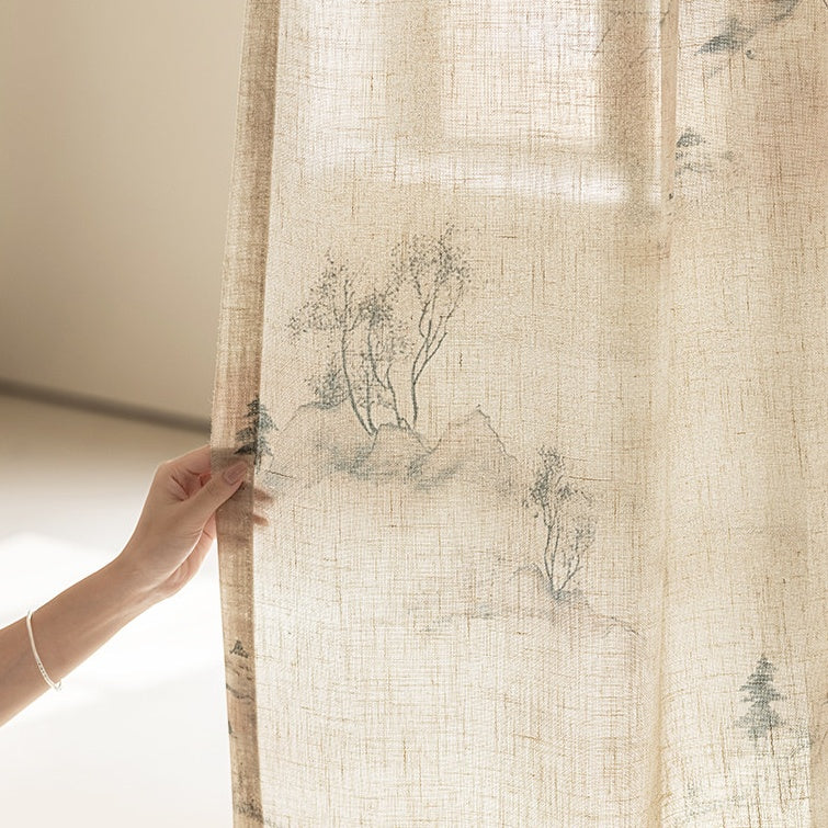 MS-23 Inky Reflections by a Mountain Brook Song-Inspired Landscape Print Linen Texture Soft Light Airy Elegance