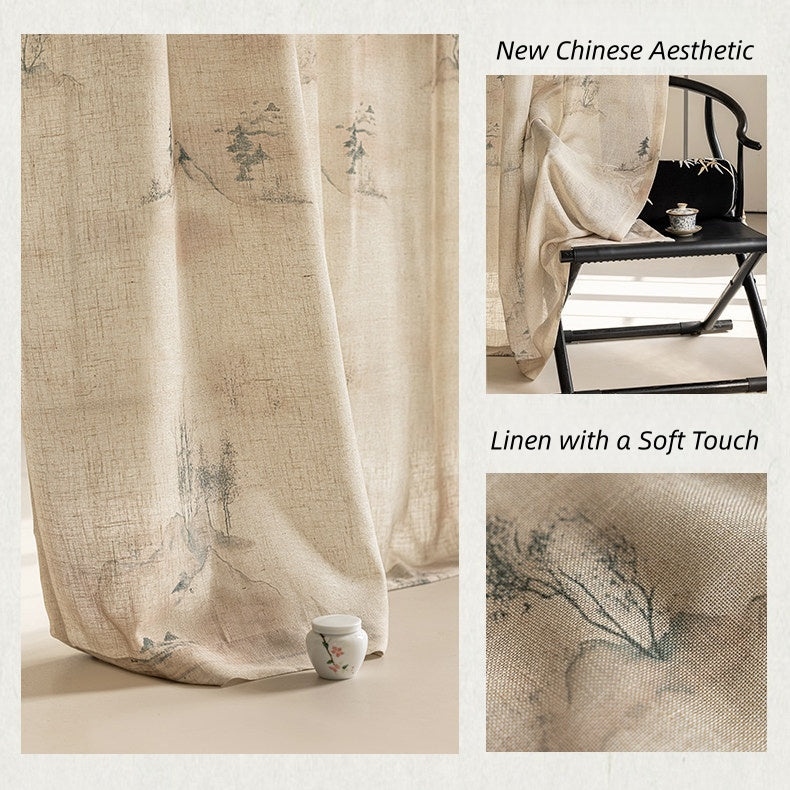 MS-23 Inky Reflections by a Mountain Brook Song-Inspired Landscape Print Linen Texture Soft Light Airy Elegance