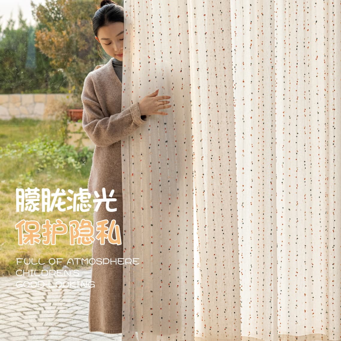 Rainbow Candy Dots Linen Sheer Curtains Dopamine Aesthetic Playful & Whimsical