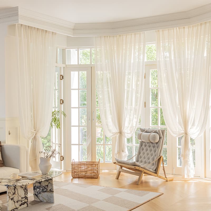Cream Linen Sheer Curtains Japanese Natural Wood Aesthetic