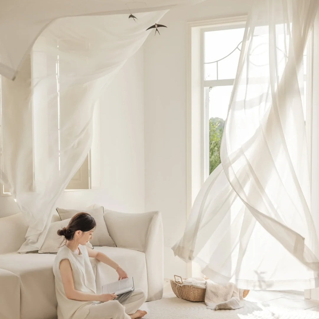 MS-01 Durable White Sheer Flowy Curtains