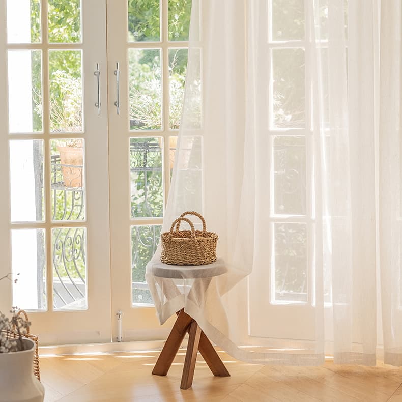 Cream Linen Sheer Curtains Japanese Natural Wood Aesthetic