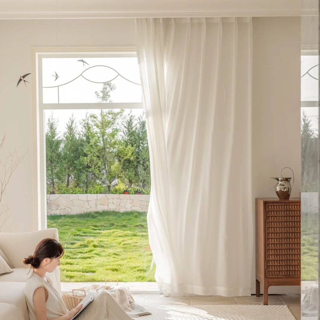 MS-01 Durable White Sheer Flowy Curtains