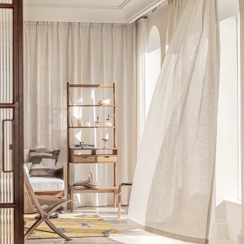 Linen Sheer Curtains Japanese Natural Wood & Boho Style