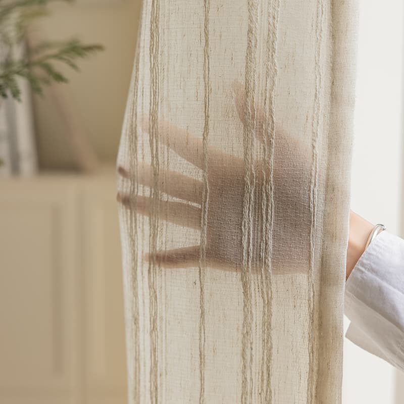 MS-11 Linen Sheer Curtains with Vertical Stripes