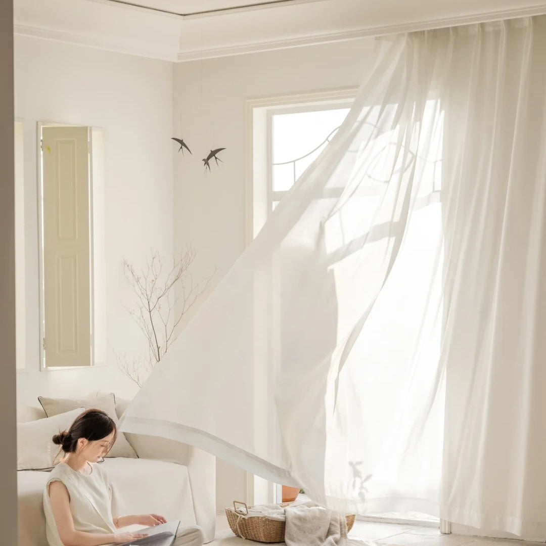 MS-01 Durable White Sheer Flowy Curtains