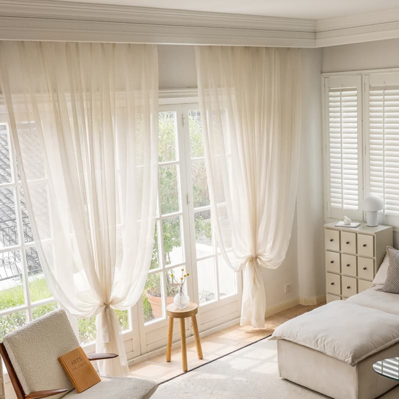 Cream Linen Sheer Curtains Japanese Natural Wood Aesthetic