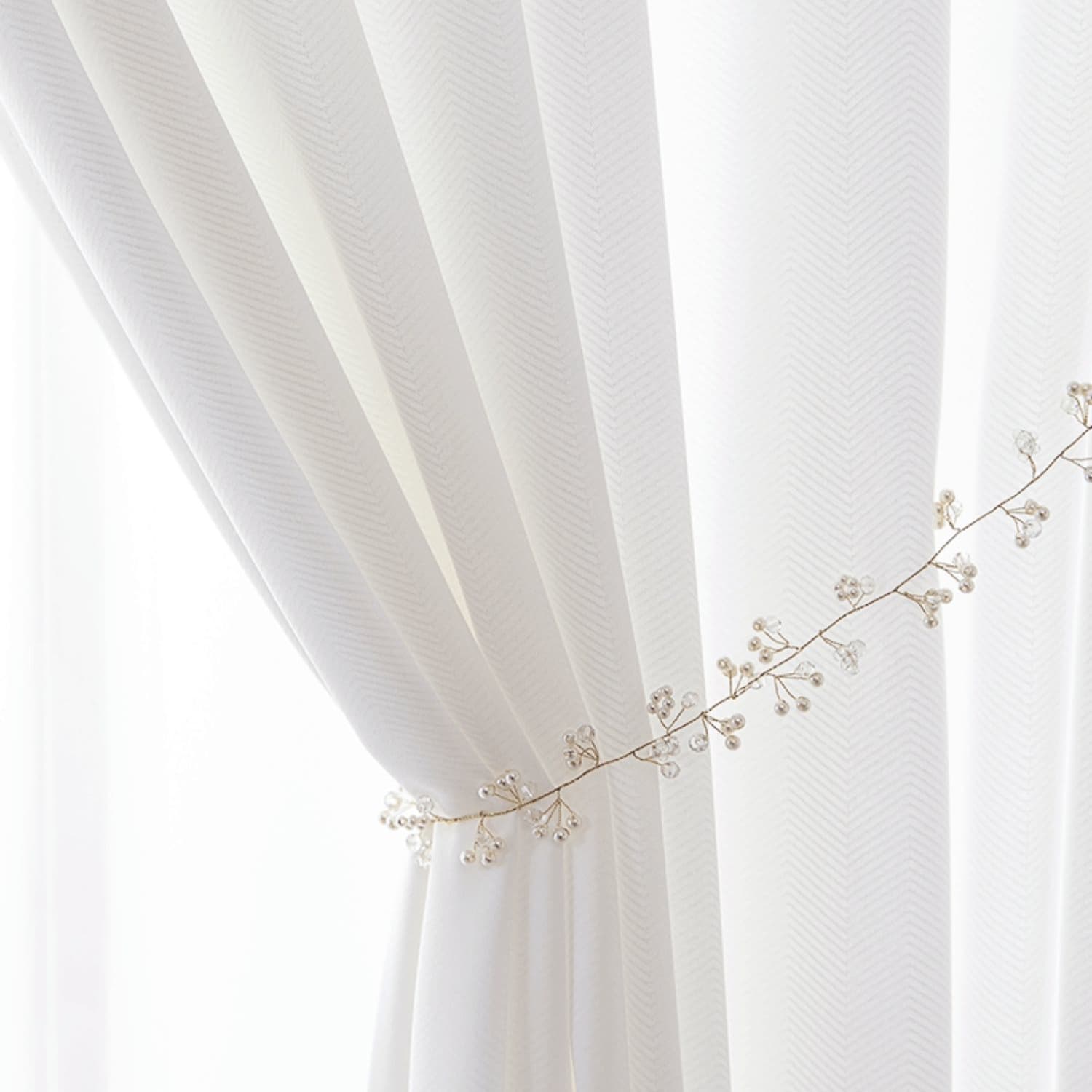 Herringbone Jacquard Light Filtering Sheer Curtains Privacy & Style Combined