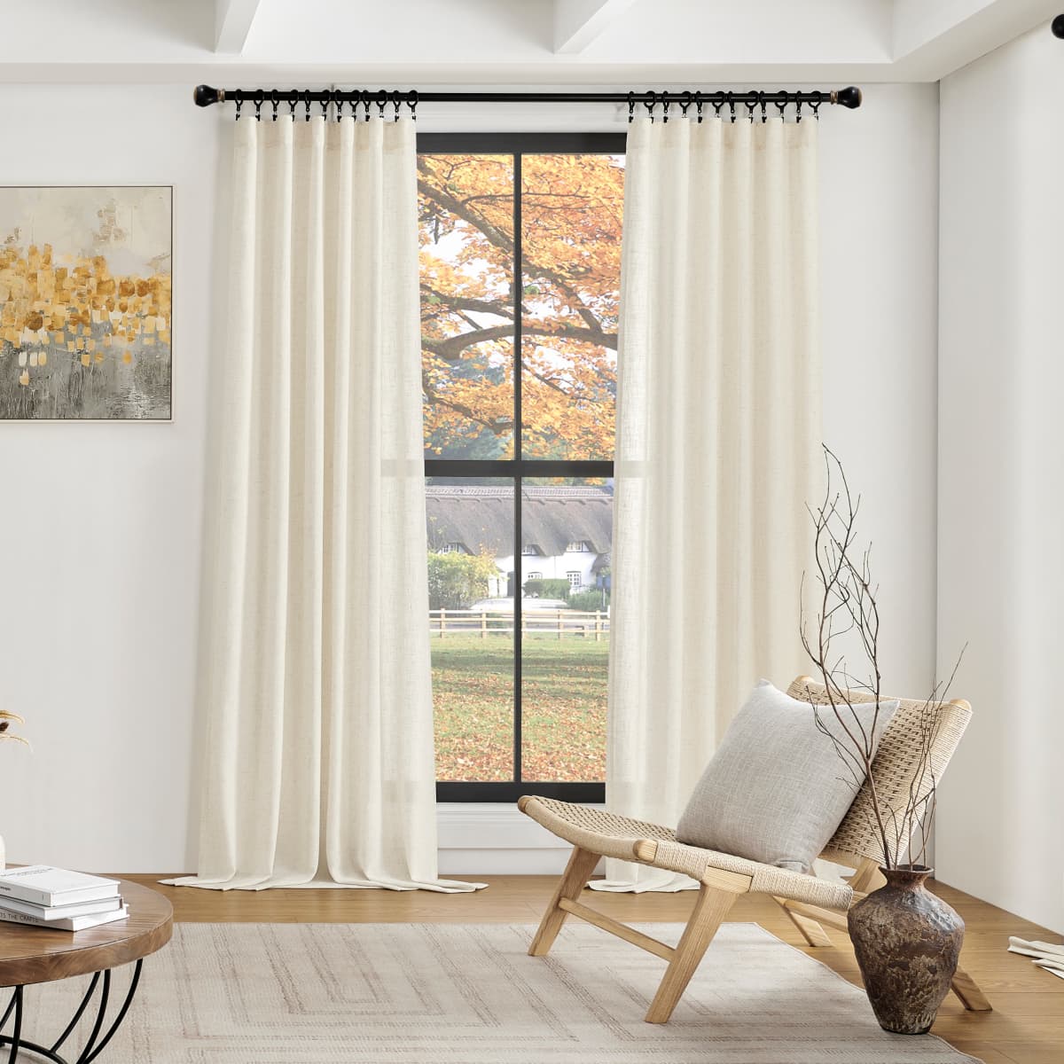 Linen Sheer Curtains Japanese Natural Wood & Boho Style