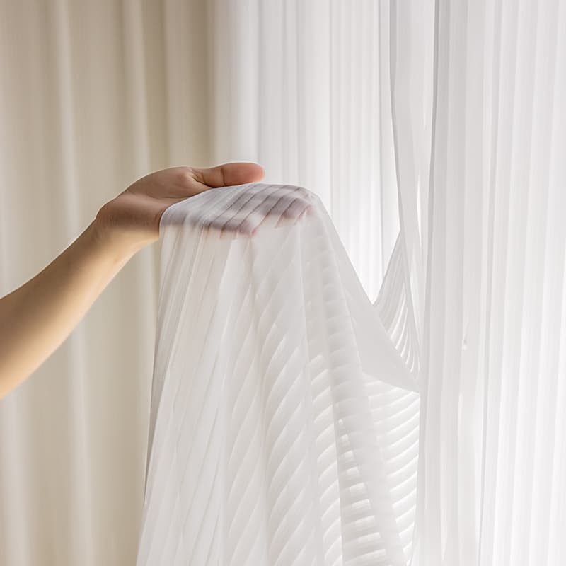 MS-04 White Gauze Striped Texture Dreamy Sheer Curtains