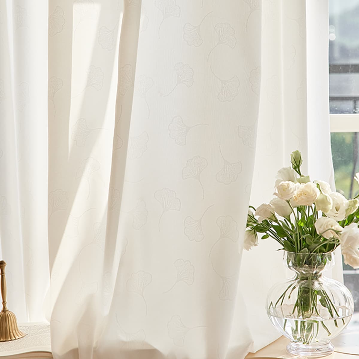 MS-19 Crown Ginkgo Leaf Jacquard Sheer Curtains