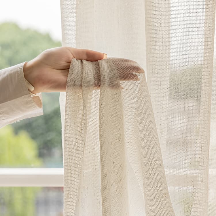 Cream Linen Sheer Curtains Japanese Natural Wood Aesthetic