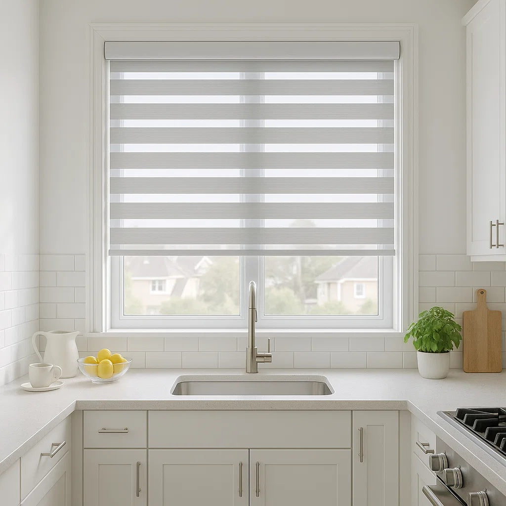 ZE-118 Light Filtering Waterproof Zebra Shades with Cassette